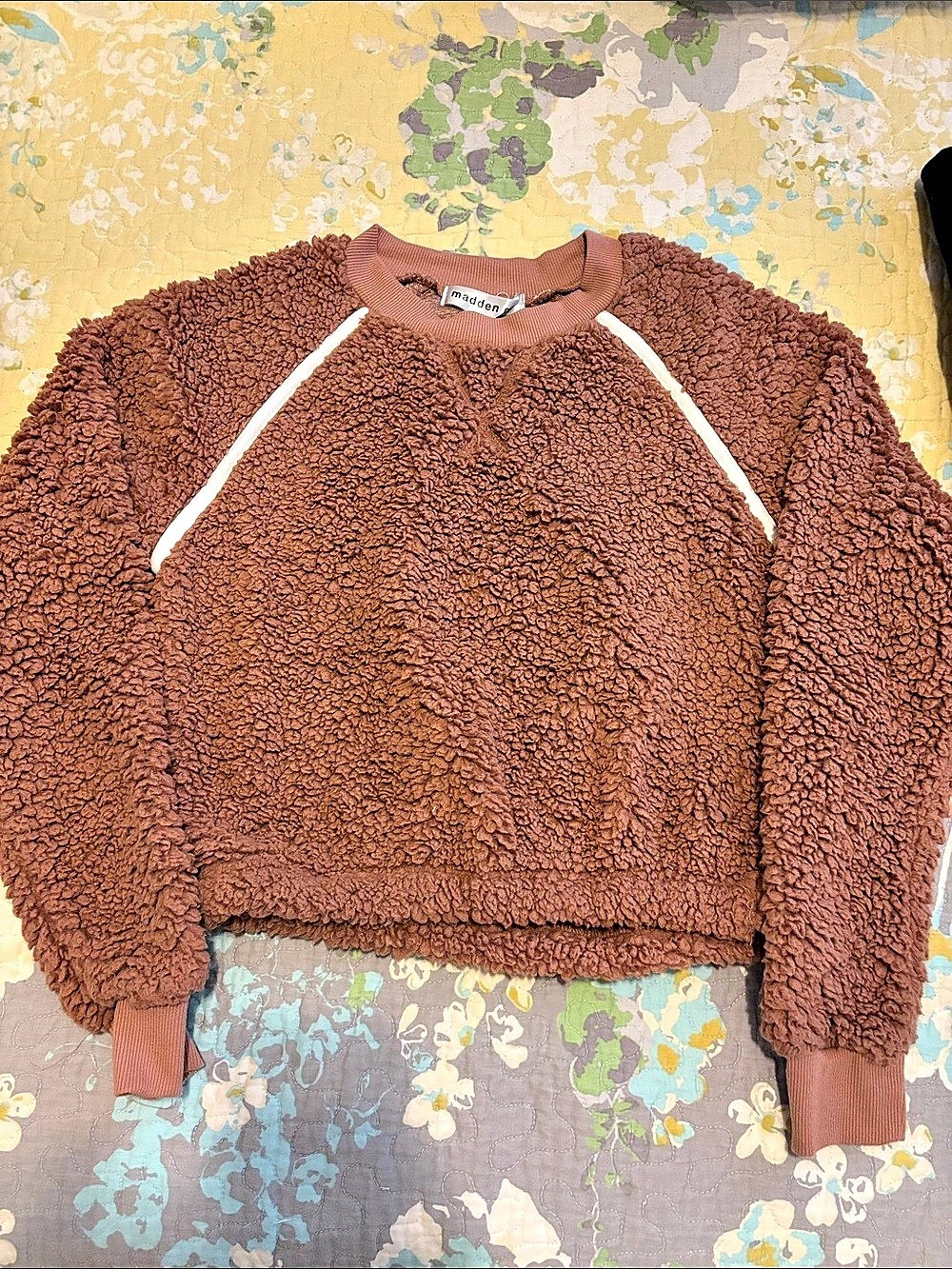 Madden Girl Brown Sherpa Raglan Pullover